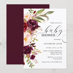 Convite de Churrasco de Bebê Floral Burgundy Elega