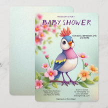 Convite de Churrasco de Bebê Floral Pássaro Azul R