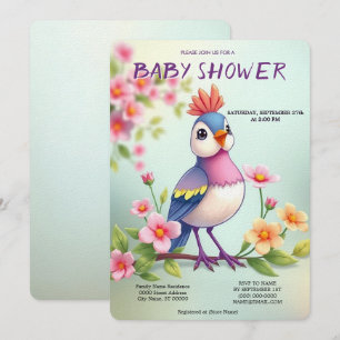 Convite de Churrasco de Bebê Floral Pássaro Azul R