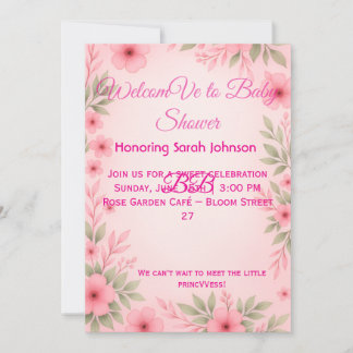 Convite de Churrasco de Bebê Floral Rosa Elegante