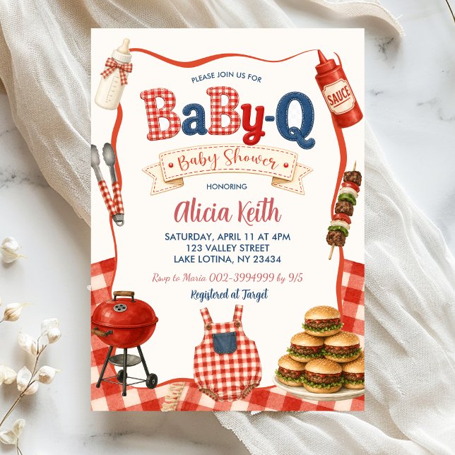 Convite de Churrasco de Bebê Gingham BabyQ (Criador carregado)