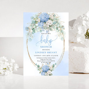 Convite de Churrasco de Bebê Hydrangea Azul Elegan