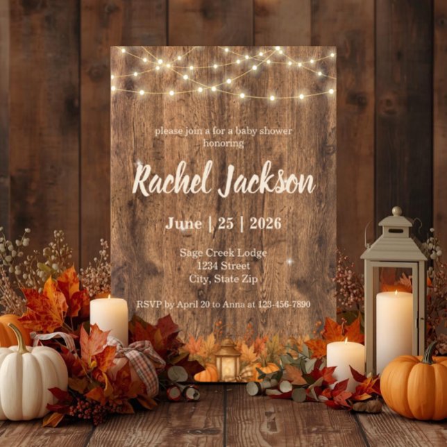 Convite de Churrasco de Bebê Lanterna de Abóbora d (Cozy rustic fall baby shower invite with pumpkins, lanterns & autumn woodland charm.)