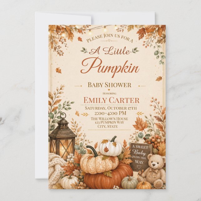 Convite de Churrasco de Bebê Little Pumpkin Rustic (Frente)