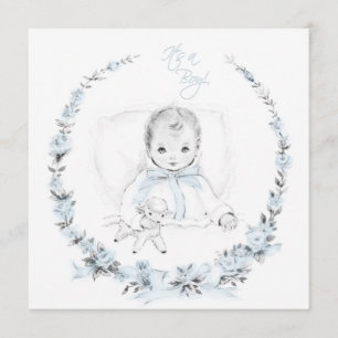 Convite de Churrasco de Bebê Menino Baby Blue Vint