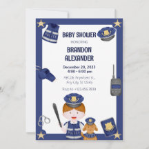 Convite de churrasco de bebê menino policial