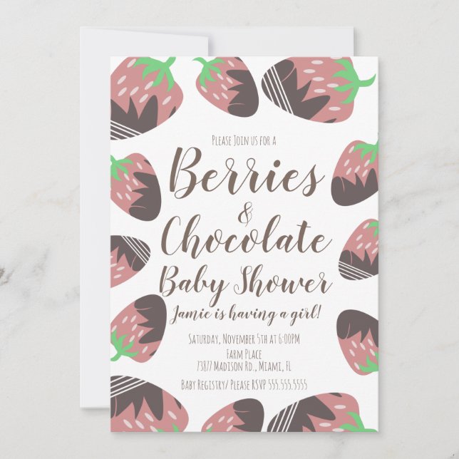 Convite de Churrasco de Bebê Morango de Chocolate  (Frente)