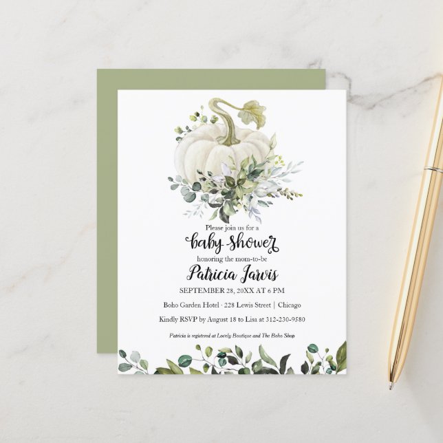 Convite de Churrasco de Bebê Orçamento Abóbora Ver (Frente/Verso In Situ)