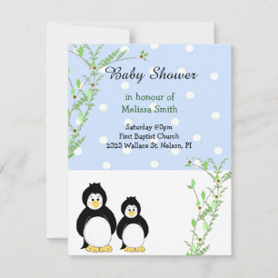 Convite de Churrasco de Bebê Pinguins e Vinhas