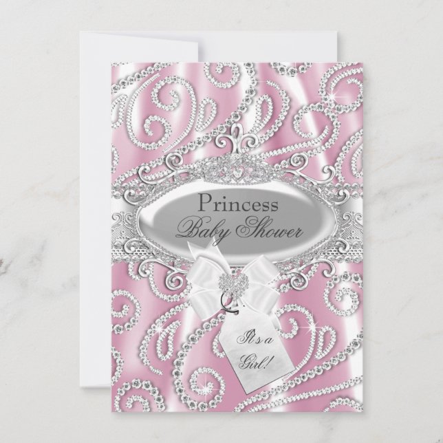 Convite de Churrasco de Bebê Pink Princess Sparkle (Frente)
