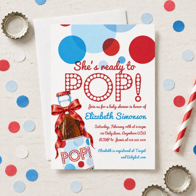 Convite de Churrasco de Bebê Ready to Pop Vermelho (Red Blue Soda Ready to Pop Baby Shower Invitation)