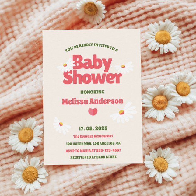 Convite de Churrasco de Bebê Retro Daisy para Meni (Criador carregado)
