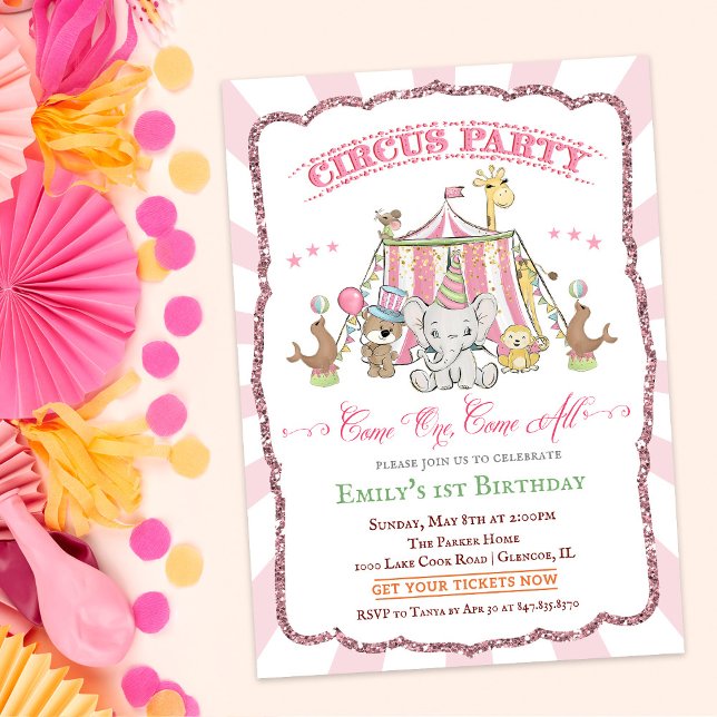 Convite de Churrasco de Bebê Rosa de Circo Fofo (Criador carregado)