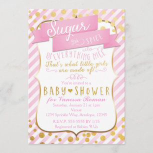 Convite de Churrasco de Bebê Rosa e Dourado Sugar 