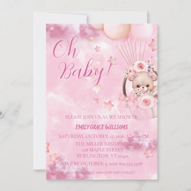 Convite de Churrasco de Bebê Rosa Fofo (Frente)