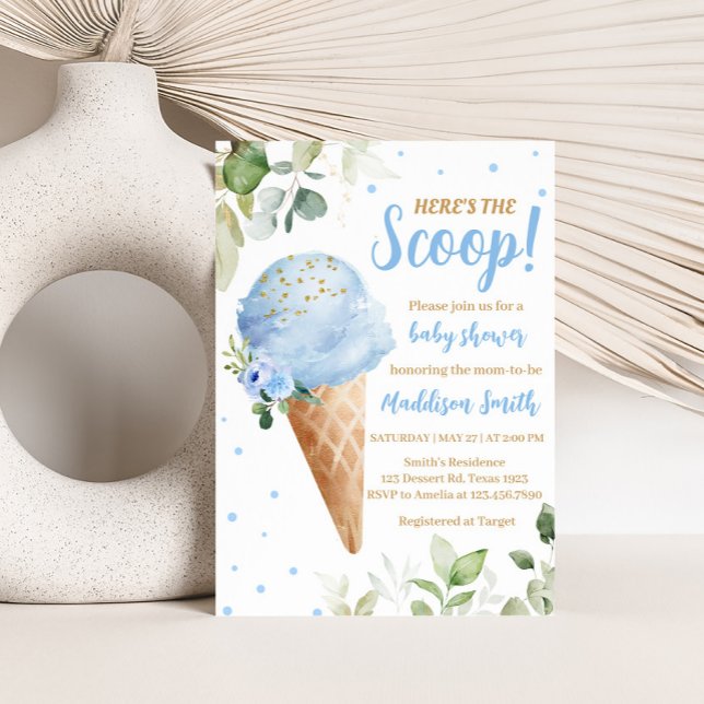 Convite de Churrasco de Bebê Sorvete Azul (Ice Cream Baby Shower Invitation)