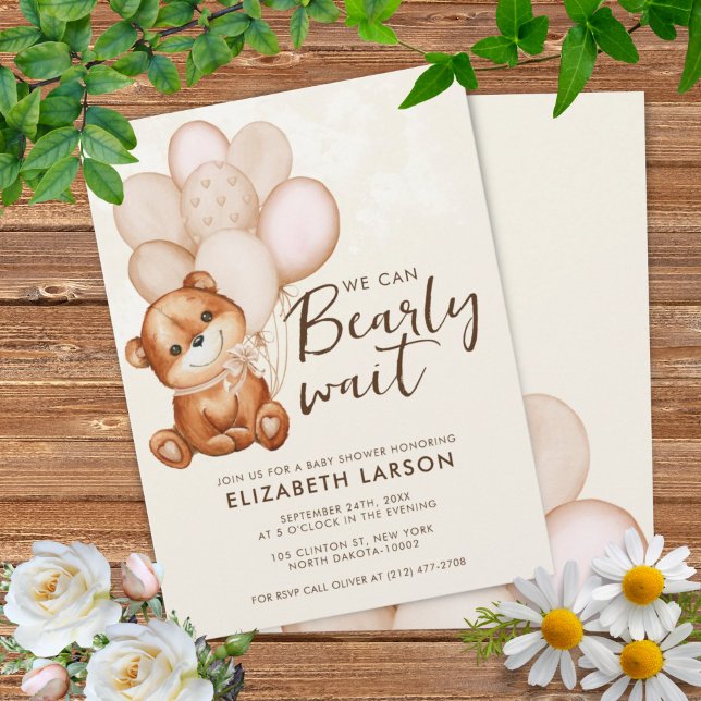 Convite de Churrasco de Bebê Urso Aquarela (Watercolor Bearly Wait Baby Shower Invitation)