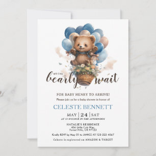 Convite de Churrasco de Bebê Urso Balão Azul Marro