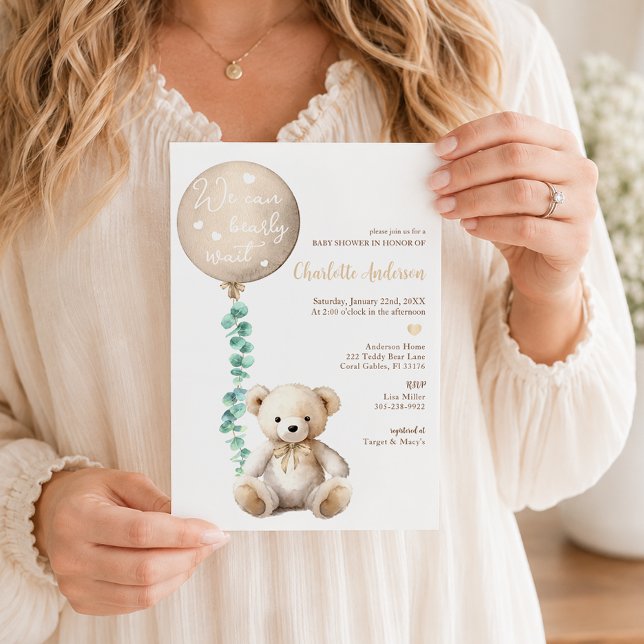 Convite de Churrasco de Bebê Urso Neutro Espere Eu (We can bearly wait baby shower invite)