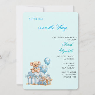 Convite de Churrasco de Bebê Urso Teddy Azul