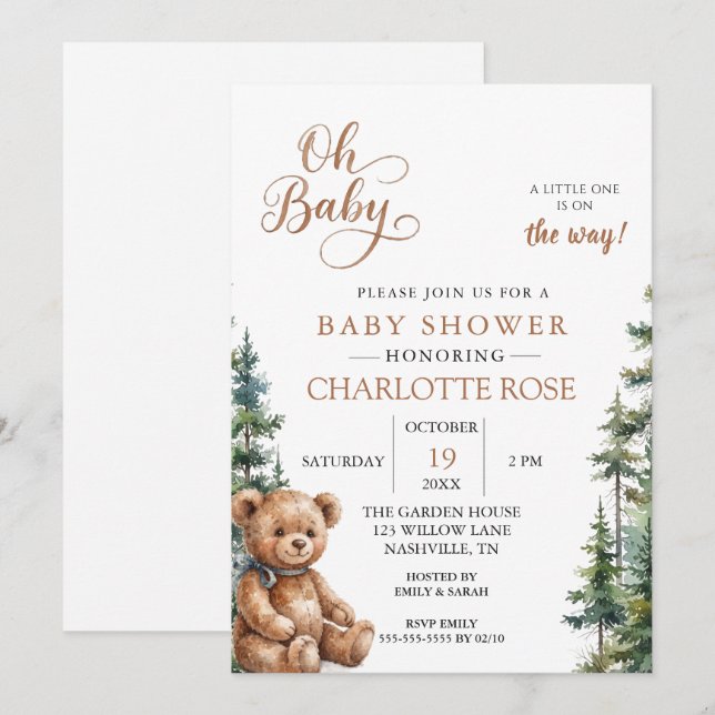 Convite de Churrasco de Bebê Urso Teddy da Florest (Frente/Verso)