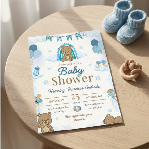 Convite de Churrasco de Bebê Urso Teddy em Aquarel