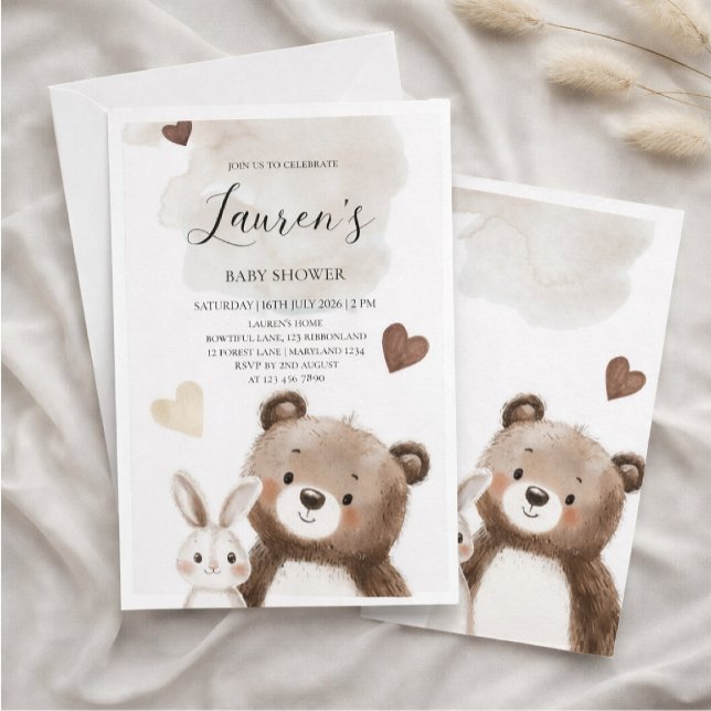 Convite de Churrasco de Bebê Urso Teddy em Aquarel (Criador carregado)