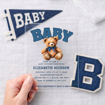 Convite de Churrasco de Bebê Urso Teddy Varsity Ac