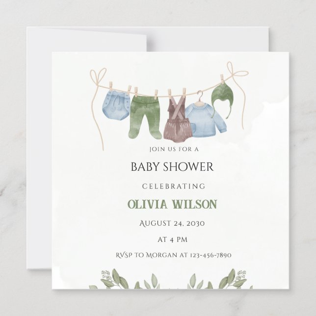 Convite de Churrasco de Bebê Verde Pastel Bege (Frente)