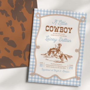 Convite de Churrasco de Bebê Western Xadrez Azul