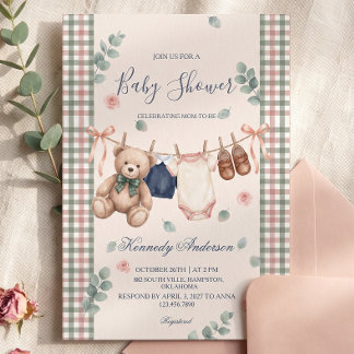 Convite de Churrasco de Bebê Xadrez de Urso de Pel