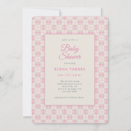 Convite de Churrasco de Bebê Xadrez Rosa Preppy