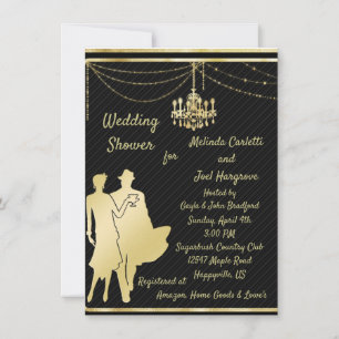 Convite de Churrasco de Casamento de Casais Dourad