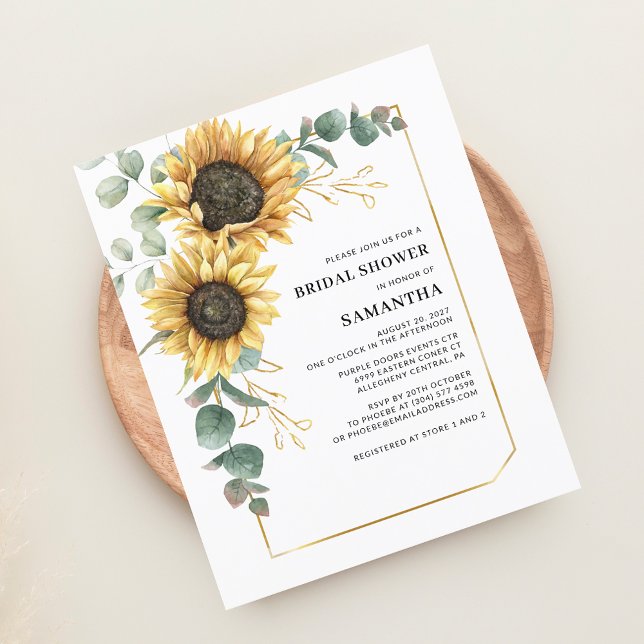 Convite de Churrasco de Noiva com Girassol e Eucal (Sunflower Eucalyptus Greenery Buddet Bridal Shower Invitation)