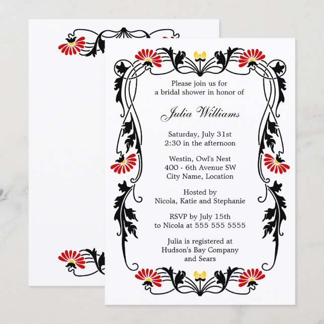 Convite de Churrasco de Noiva Elegant Leaf Florals (Frente/Verso)