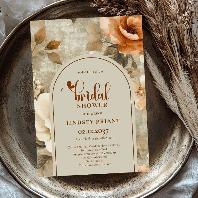 Convite de Churrasco de Noiva Floral Boho Terracot (Terracotta Floral Boho Bridal Shower Invitation)