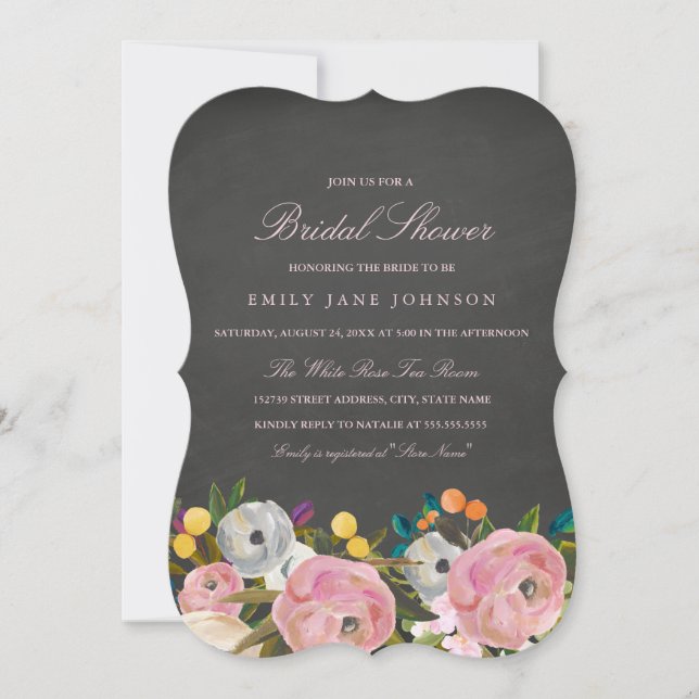 Convite de Churrasco de Noiva Floral com Quadro Ne (Frente)