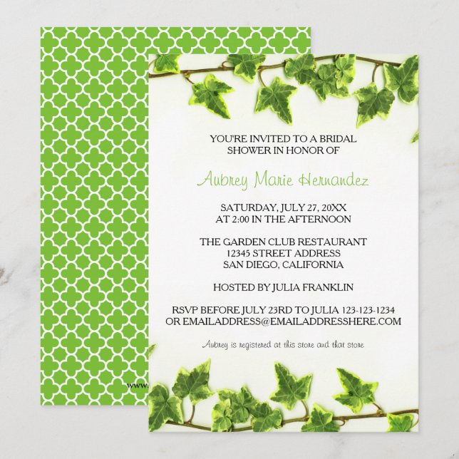 Convite de Churrasco de Noiva - Hera Verde (Frente/Verso)