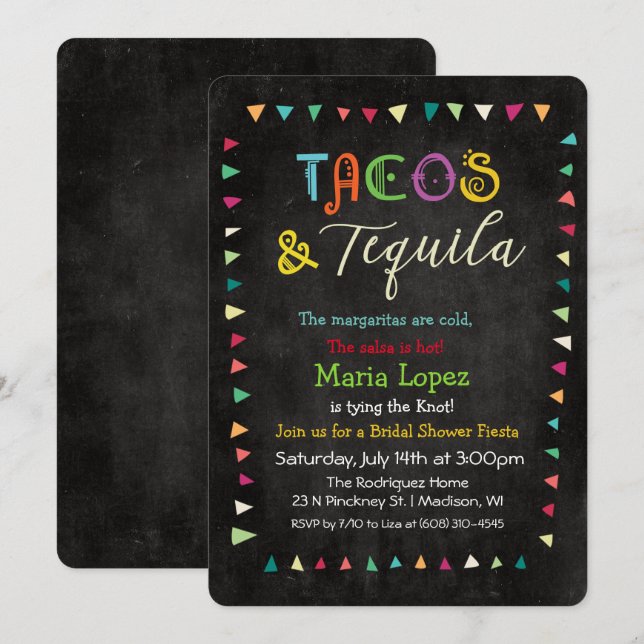 Convite de Churrasco de Noiva Tacos e Tequila (Frente/Verso)