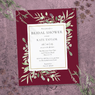 Convite de Churrasco de Noiva Verde Burgundy Orçam