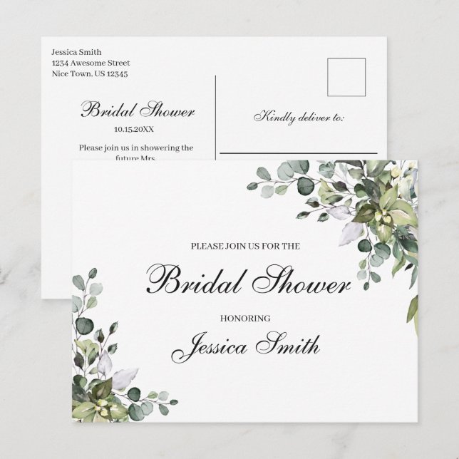 Convite de Churrasco de Noivado de Eucalipto Cartã (Frente/Verso)