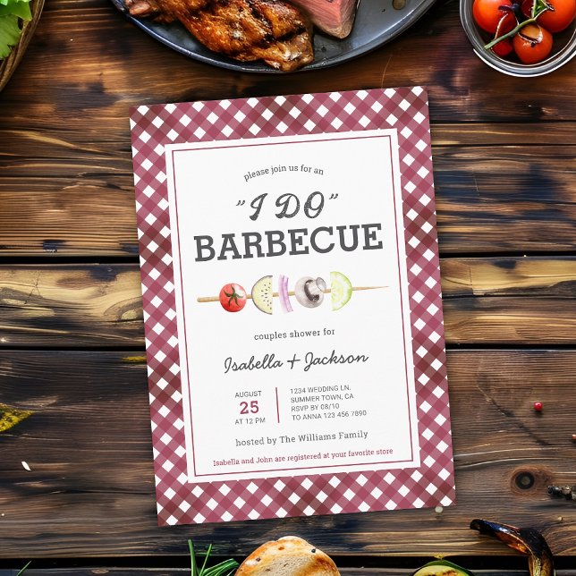 Convite de Churrasco de Noivado Rustico I DO (The front of the invitation is shown at a 5x7 inch. Choose size, paper, + corner style.)