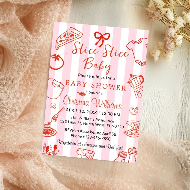 Convite de Churrasco de Pizza Slice Slice Baby (Slice Slice Baby Pizza, Baby Shower Invitation)