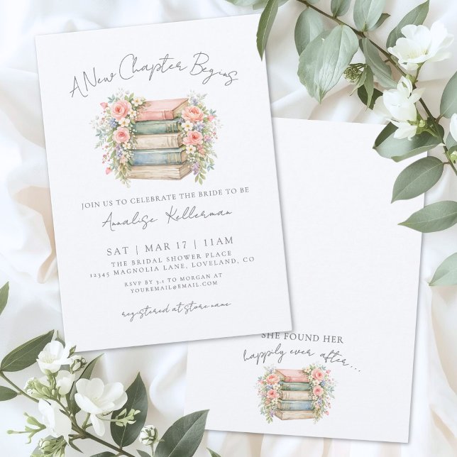 Convite de Churrasco Floral para Nova Capítulo Nup (Book New Chapter Floral Bridal Shower Invitation)