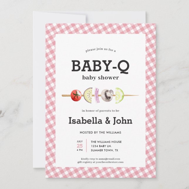 Convite de Churrasco para Bebê Casal BabyQ Chá de  (Frente)