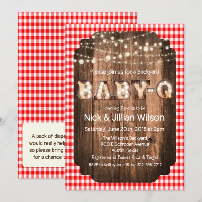 Convite de Churrasco para Chá de Bebê Baby Q Rústi (Frente/Verso)