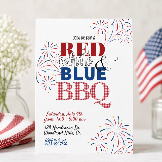 Convite de Churrasco Vermelho, Branco e Azul | 4 d (Criador carregado)