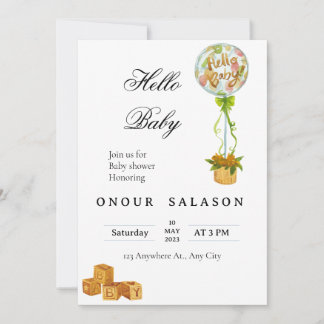 Convite de Chuva de Balões Elegante Olá Bebê