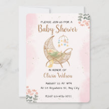 Convite de Chuva de Bebê Boho Aquarela Lua