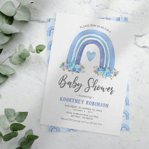 Convite de Chuvá de Bebê Menino Arco-Íris Boho Azu
